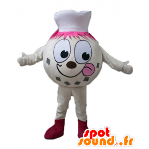 Pupazzo di neve mascotte, palla di ghiaccio beige con un cappello - MASFR23820 - Mascotte non classificati