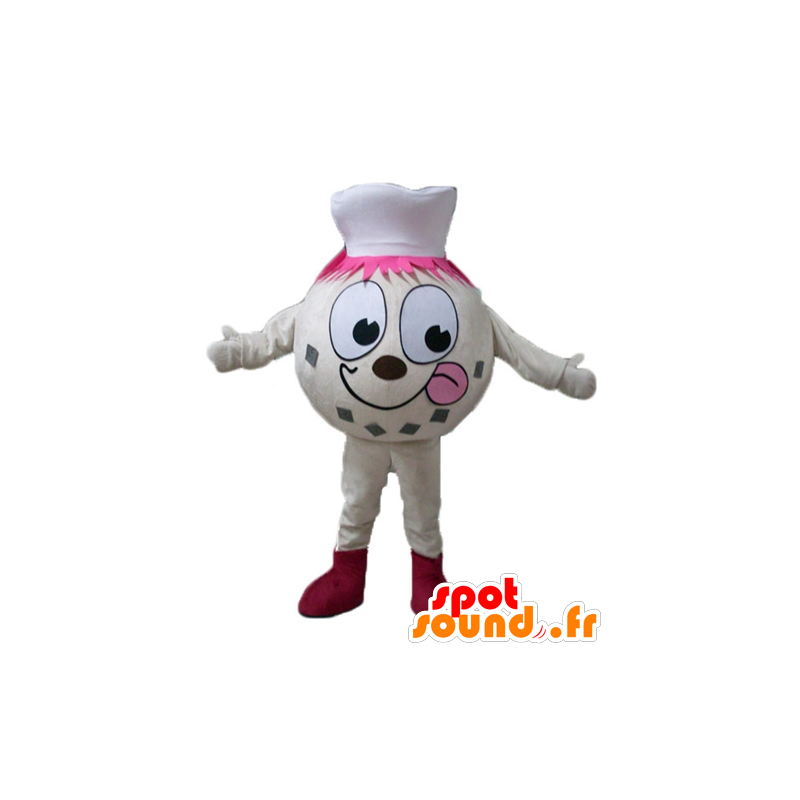 Mascotte de bonhomme, de boule de glace beige, avec une toque - MASFR23820 - Mascottes non-classées