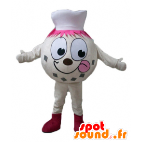 Snowman maskot, beige iskugle med kokkehue - Spotsound maskot