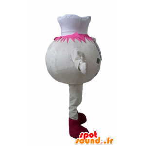 Snowman maskot, beige iskugle med kokkehue - Spotsound maskot