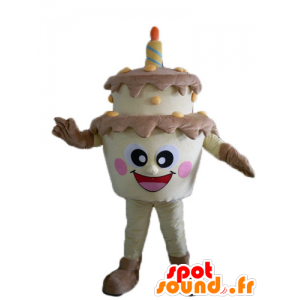 Birthday Cake giant mascot, brown and yellow - MASFR23821 - Mascots of pastry