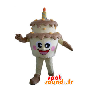 Mascotte de gâteau d'anniversaire géant, marron et jaune - MASFR23821 - Mascottes de patisserie