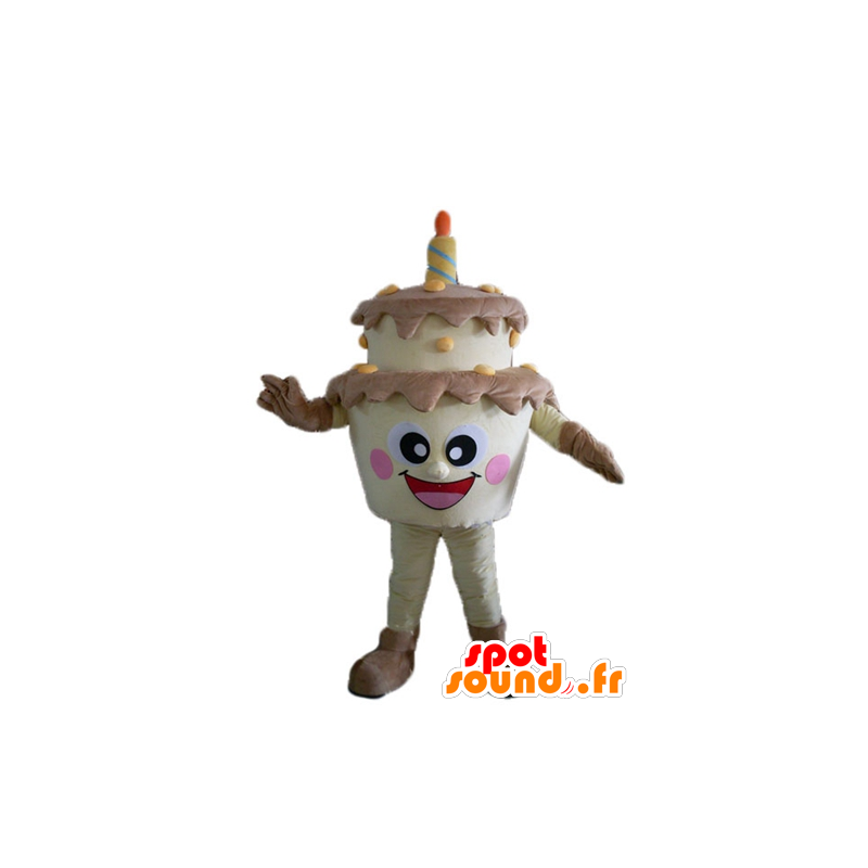 Birthday Cake giant mascot, brown and yellow - MASFR23821 - Mascots of pastry