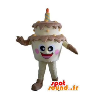 Birthday Cake giant mascot, brown and yellow - MASFR23821 - Mascots of pastry