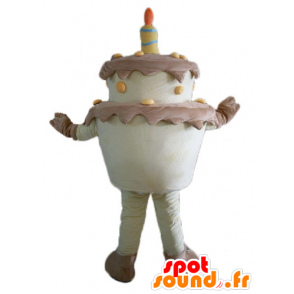 Birthday Cake giant mascot, brown and yellow - MASFR23821 - Mascots of pastry