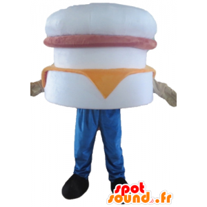 Giant burger mascot, white, pink and orange - MASFR23825 - Fast food mascots
