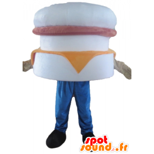 Giant burger maskot, hvit, rosa og oransje - MASFR23825 - Fast Food Maskoter