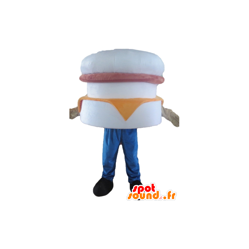 Giant hamburger mascotte, wit, roze en oranje - MASFR23825 - Fast Food Mascottes