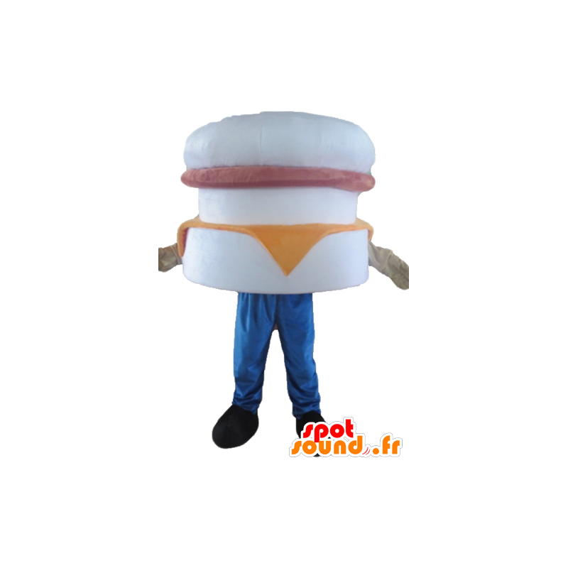 Giant hampurilainen maskotti, valkoinen, vaaleanpunainen ja oranssi - MASFR23825 - Mascottes Fast-Food