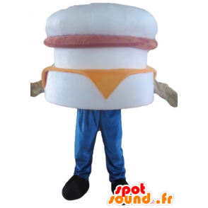 Giant hampurilainen maskotti, valkoinen, vaaleanpunainen ja oranssi - MASFR23825 - Mascottes Fast-Food