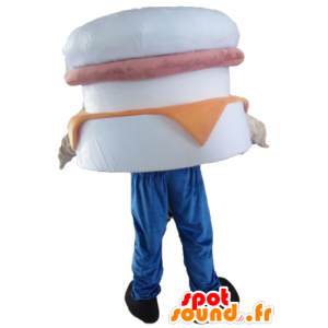 Giant burger mascot, white, pink and orange - MASFR23825 - Fast food mascots