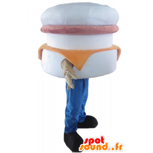 Giant burger mascot, white, pink and orange - MASFR23825 - Fast food mascots