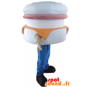 Giant burger maskot, hvit, rosa og oransje - MASFR23825 - Fast Food Maskoter
