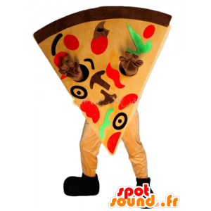 Mascotte de part de pizza géante, très colorée - MASFR23826 - Mascottes Pizza