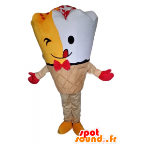 Cone mascot ice giant, yellow and white - MASFR23827 - Fast food mascots