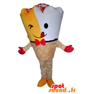 Cono gigante mascotte ghiaccio, giallo e bianco - MASFR23827 - Mascotte di fast food