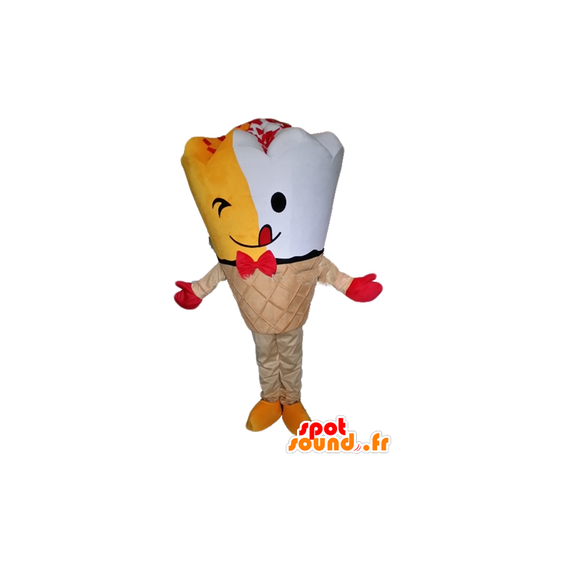 Cone mascot ice giant, yellow and white - MASFR23827 - Fast food mascots