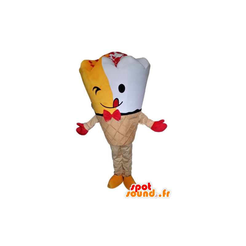 Cone μασκότ γίγαντας πάγου, κίτρινο και λευκό - MASFR23827 - Fast Food Μασκότ