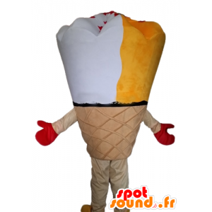 Cono gigante mascota de hielo, amarillo y blanco - MASFR23827 - Mascotas de comida rápida