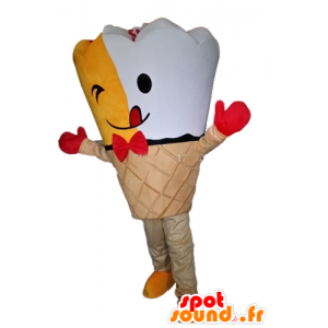 Cono gigante mascotte ghiaccio, giallo e bianco - MASFR23827 - Mascotte di fast food