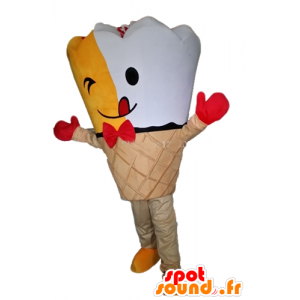 Kæmpe iskegelmaskot, gul og hvid - Spotsound maskot kostume