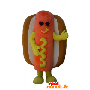 Mascotte hot dog gigante naranja, amarillo y marrón - MASFR23836 - Mascotas de comida rápida