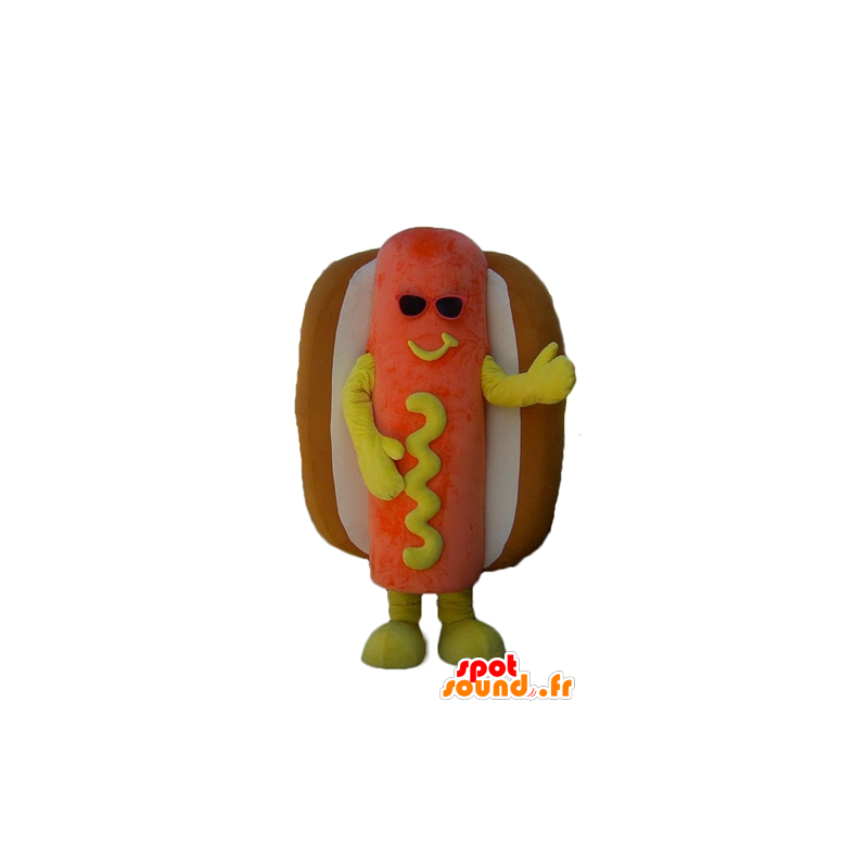 Mascot cachorro-quente laranja gigante, amarelo e marrom - MASFR23836 - Rápido Mascotes Food