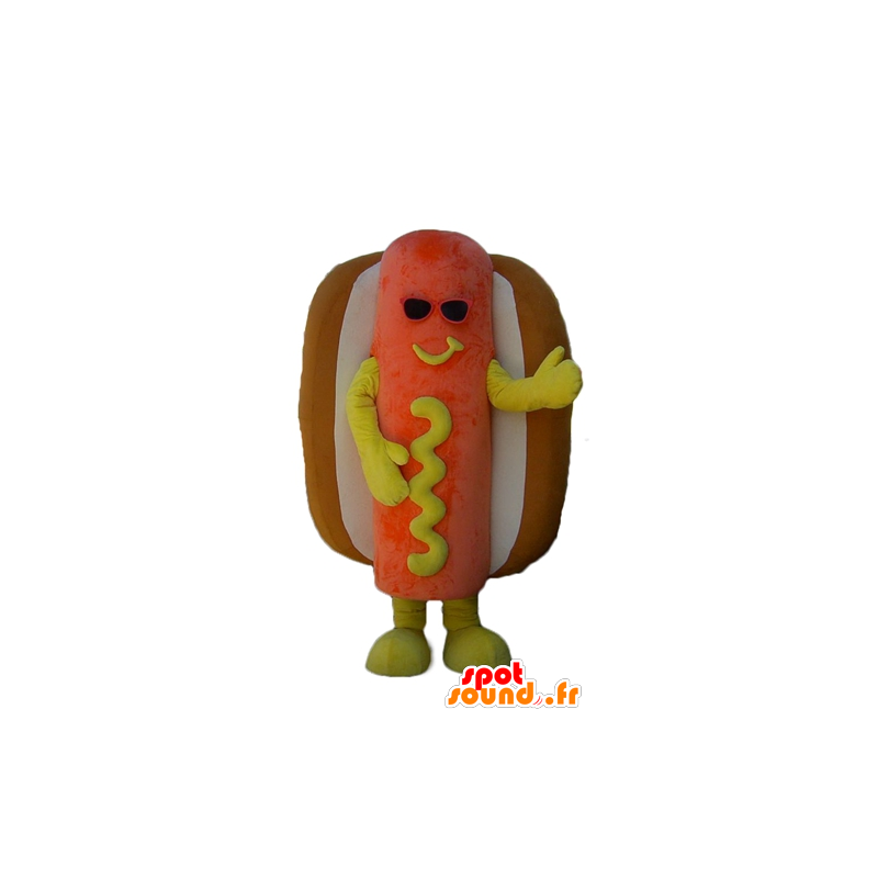 Mascot hot dog gigantiske oransje, gul og brun - MASFR23836 - Fast Food Maskoter