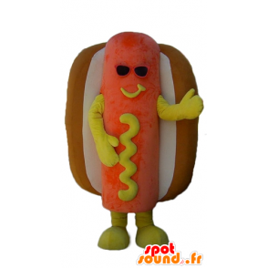 Mascotte de hot-dog géant orange, jaune et marron - MASFR23836 - Mascottes Fast-Food