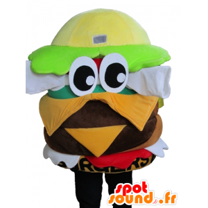 Mascotte de hamburger géant, très coloré, avec de grands yeux - MASFR23839 - Mascottes Fast-Food