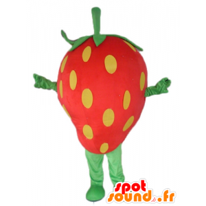 Mascot fresa gigante, rojo, amarillo y verde - MASFR23840 - Mascota de la fruta