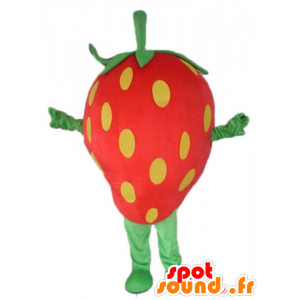 Mascot riesigen Erdbeere, rot, gelb und grün - MASFR23840 - Obst-Maskottchen