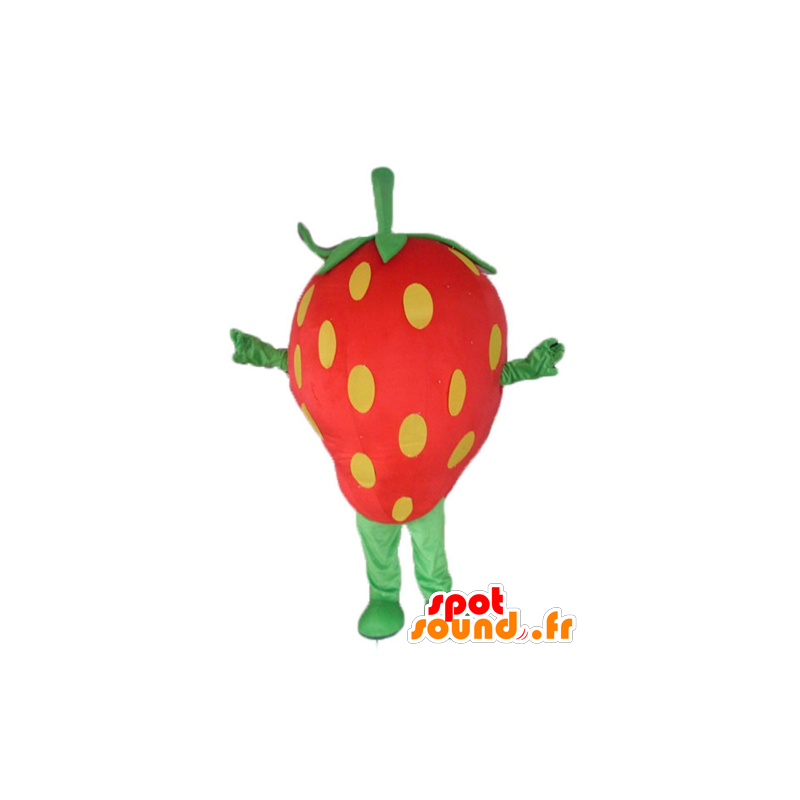 Mascot fresa gigante, rojo, amarillo y verde - MASFR23840 - Mascota de la fruta