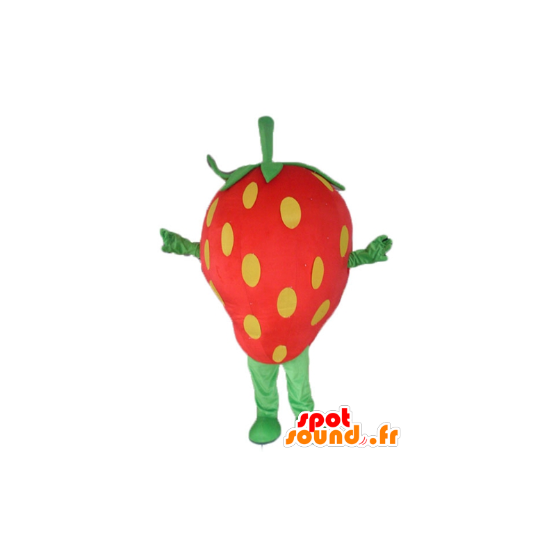 Mascot morango gigante, vermelho, amarelo e verde - MASFR23840 - frutas Mascot