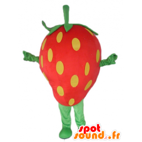 Mascot fresa gigante, rojo, amarillo y verde - MASFR23840 - Mascota de la fruta
