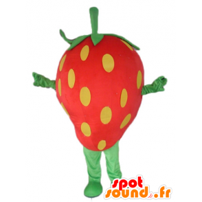 Mascot morango gigante, vermelho, amarelo e verde - MASFR23840 - frutas Mascot