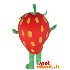 Mascot fresa gigante, rojo, amarillo y verde - MASFR23840 - Mascota de la fruta