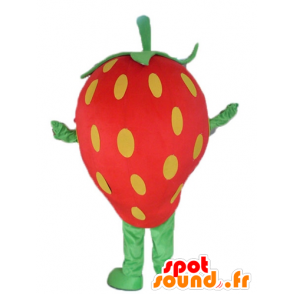 Mascot riesigen Erdbeere, rot, gelb und grün - MASFR23840 - Obst-Maskottchen