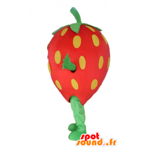 Μασκότ γιγαντιαία φράουλα, κόκκινο, κίτρινο και πράσινο - MASFR23840 - φρούτων μασκότ