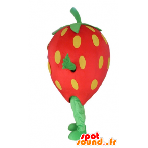 Mascot fresa gigante, rojo, amarillo y verde - MASFR23840 - Mascota de la fruta