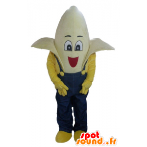 Banan gigant maskotka ubrana w niebieskie kombinezony - MASFR23841 - owoce Mascot