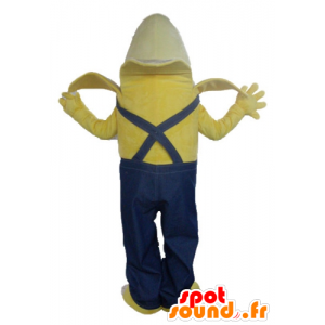 Giant banana mascot dressed in blue overalls - MASFR23841 - Fruit mascot
