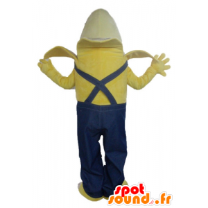 Kæmpe banan maskot klædt i blå overalls - Spotsound maskot