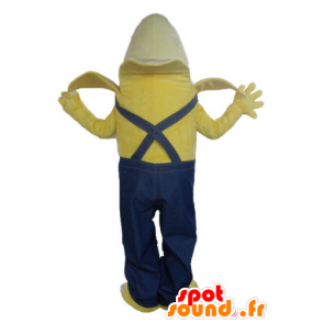 Mascote banana gigante vestido em macacões azuis - MASFR23841 - frutas Mascot