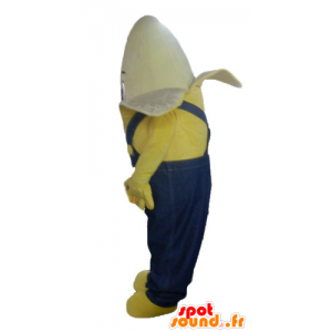 Mascote banana gigante vestido em macacões azuis - MASFR23841 - frutas Mascot