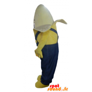 Banana gigante mascotte vestita in tuta blu - MASFR23841 - Mascotte di frutta