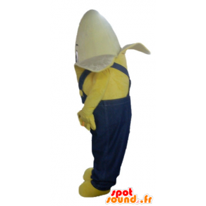 Mascote banana gigante vestido em macacões azuis - MASFR23841 - frutas Mascot