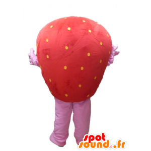 Mascot giant strawberry, red and pink, smiling - MASFR23844 - Fruit mascot