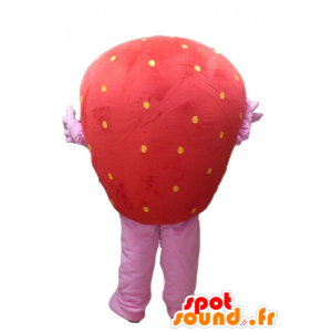 Mascot morango gigante, vermelho e rosa, sorrindo - MASFR23844 - frutas Mascot