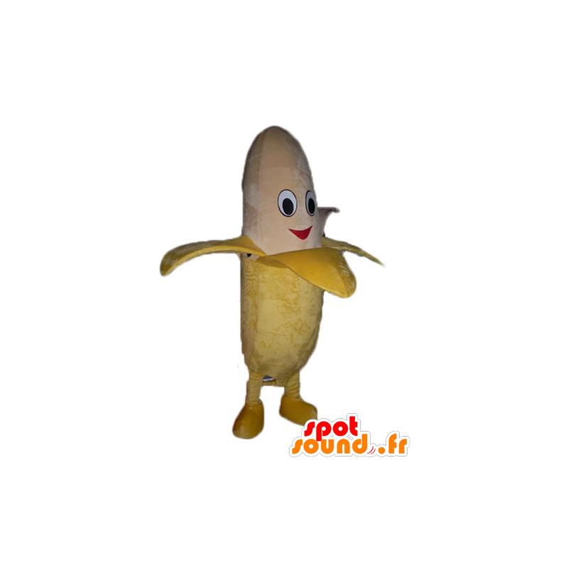 Gigante mascote banana amarela e bege, sorrindo - MASFR23846 - frutas Mascot